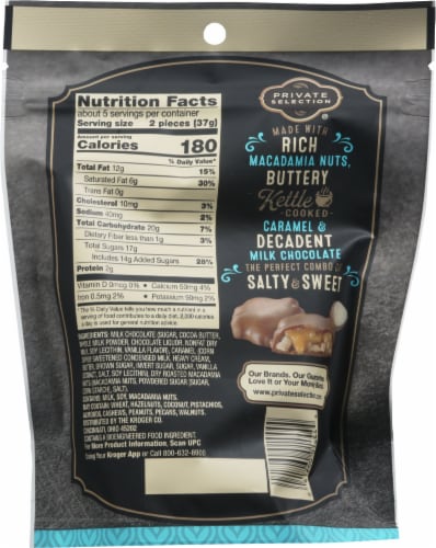 Private Selection® Macadamia and Milk Chocolate Salted Caramel Clusters Candy Bag Perspective: back