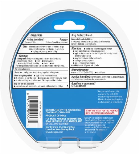 Kroger® Docosanol Cream Cold Sore Treatment Perspective: back