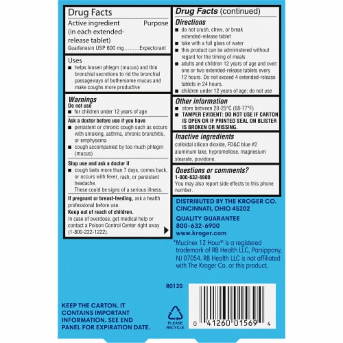 Kroger® Mucus Relief ER Tablets Perspective: back