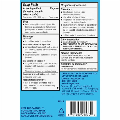 Kroger® Mucus Relief ER-Max Tablets Perspective: back