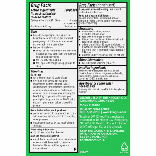 Kroger® Mucus Relief Extended-Release DM Tablets Perspective: back
