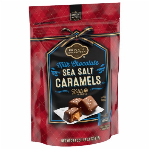 Private Selection® Milk Chocolate Sea Salt Caramels Holiday Candy Bag Perspective: back