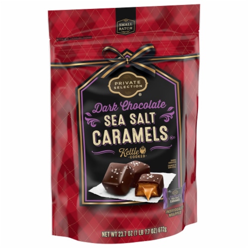 Private Selection® Dark Chocolate Sea Salt Caramels Holiday Candy Bag Perspective: back