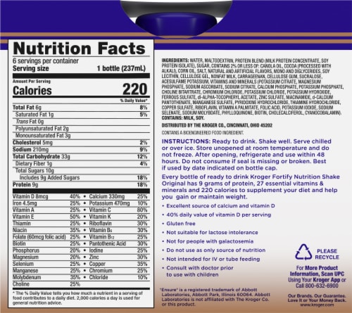 Kroger® Fortify Original Chocolate Nutrition Protein Shake Perspective: back