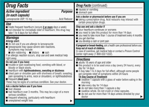 Kroger® 24 Hour Delayed-Release Lansoprazole Acid Reducer Capsules Perspective: back