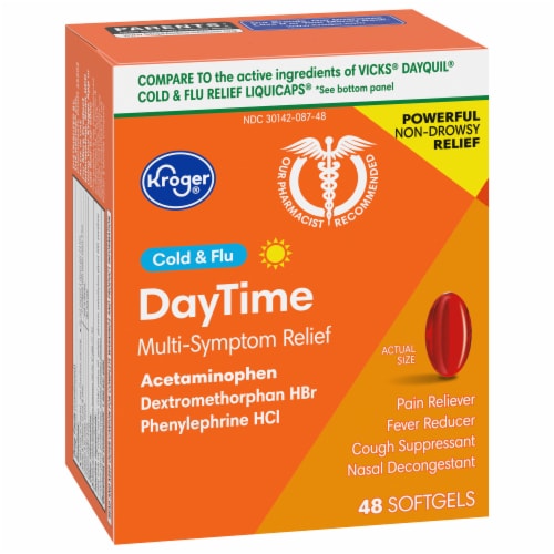 Kroger® Multi-Symptom Cold and Flu DayTime Cold Medicine Softgels Perspective: back