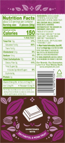 Simple Truth 70% Cacao No Sugar Added Dark Chocolate Bar Perspective: back