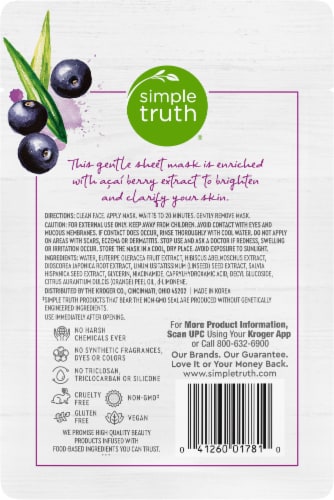 Simple Truth® Brightening Acai Berry Facial Sheet Mask Perspective: back