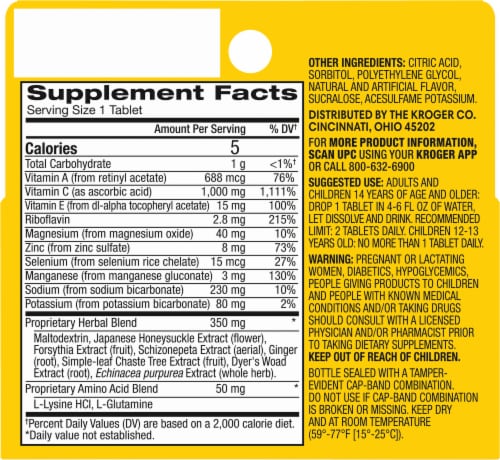 Kroger® Immune Support Orange Flavored Dietary Supplement Effervescent Tablets Perspective: back