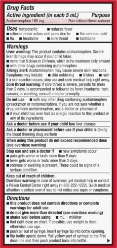 Kroger Infants' Pain and Fever Relief Dye Free Cherry Perspective: back