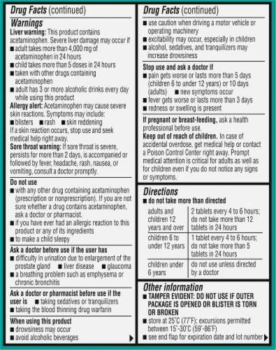 Kroger® Cold & Flu HBP Acetaminophen Pain Reliever & Fever Reducer Tablets Perspective: back