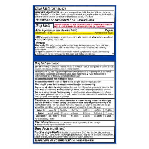 Kroger® Child's Pain Relief Acetaminophen Chewable Tablets Perspective: back