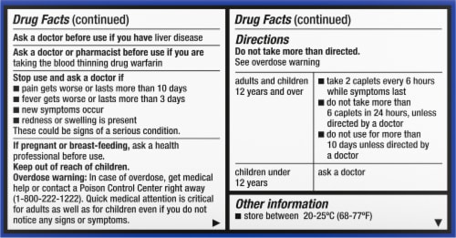 Kroger® Pain Reliever and Fever Reducer Acetaminophen Extra Strength Caplets Perspective: back