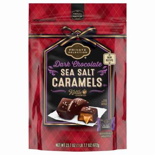 Private Selection® Kettle Cooked Dark Chocolate Sea Salt Caramels Holiday Candy Perspective: back