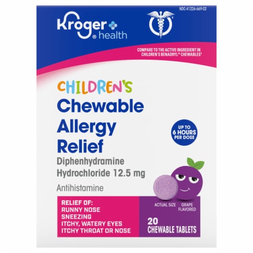 Kroger® Children's Allergy Relief Chewable Tablets Diphenhydramine HCl 12.5mg Grape Flavored Perspective: back