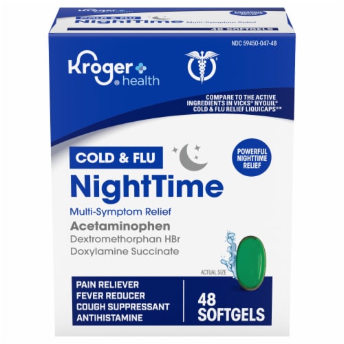 Kroger® Multi-Symptom Cold and Flu NightTime Cold Medicine Softgels Perspective: back