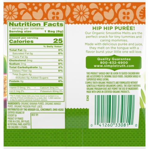 Simple Truth Organic™ Banana Mango & Passion Fruit Freeze-Dried Smoothie Melts Snack Perspective: back