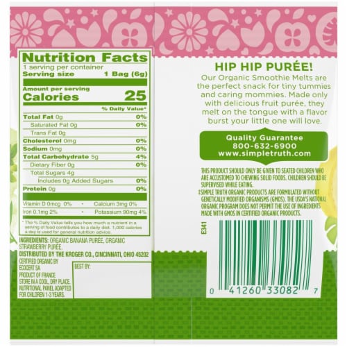 Simple Truth Organic™ Banana & Strawberry Freeze-Dried Smoothie Melts Snack Perspective: back