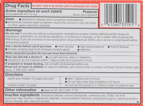 Kroger® Maximum Strength Nasal Decongestant 10mg Tablets Perspective: back