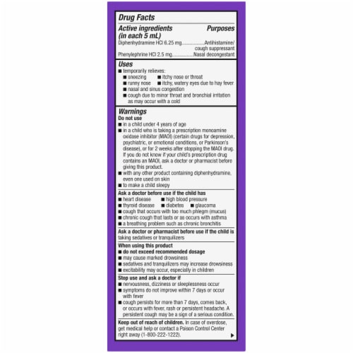 Kroger® Children's Grape Flavor Night Time Cold & Cough Liquid Medicine Perspective: back