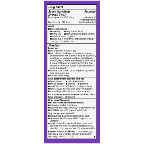 Kroger® Children's Grape Flavor Night Time Cold & Cough Liquid Medicine Perspective: back
