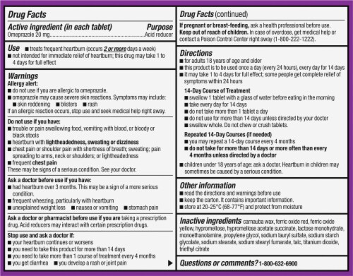 Kroger® Omeprazole Heartburn Relief Delayed Release Tablets Perspective: back