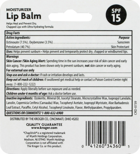 Kroger® Mosturizing Lip Balm SPF 15 Perspective: back