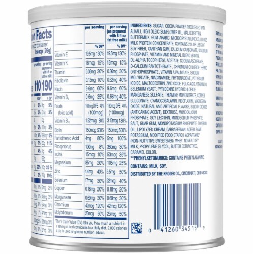 Kroger® Slim Rite® Original Milk Chocolate Meal Replacement Shake Mix Perspective: back