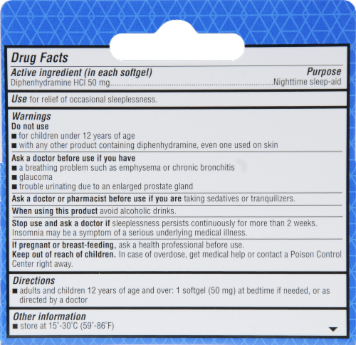 Kroger® Nighttime Sleep Aid 50mg Softgels Perspective: back
