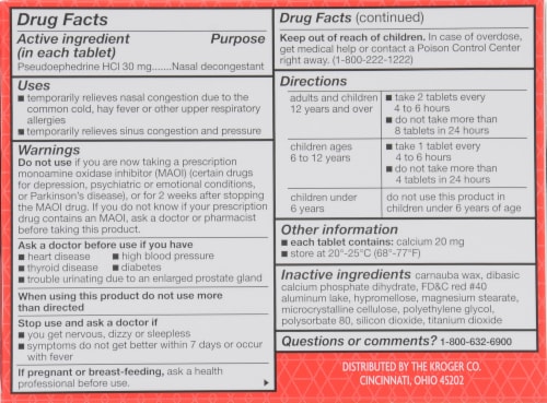 Kroger® Nasal Decongestant Tablets Perspective: back