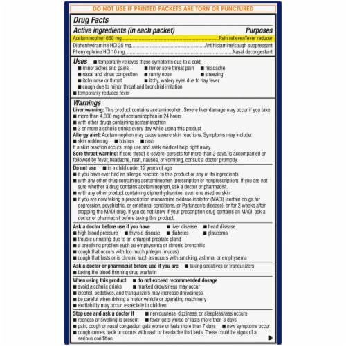 Kroger® NiteTime Honey Lemon Flavor Flu + Severe Cold & Cough Packets Perspective: back