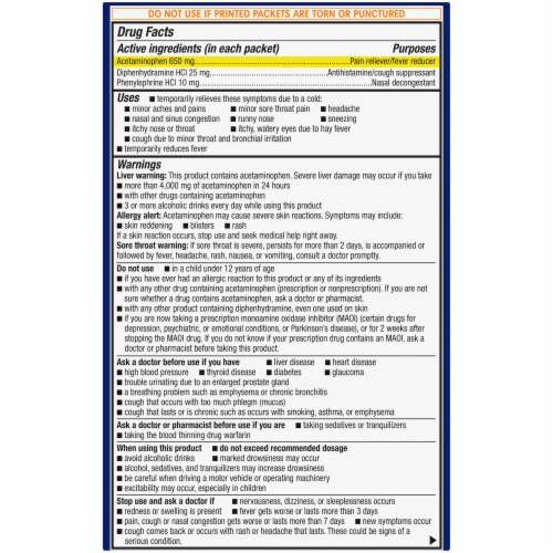 Kroger® NiteTime Honey Lemon Flavor Flu + Severe Cold & Cough Packets Perspective: back