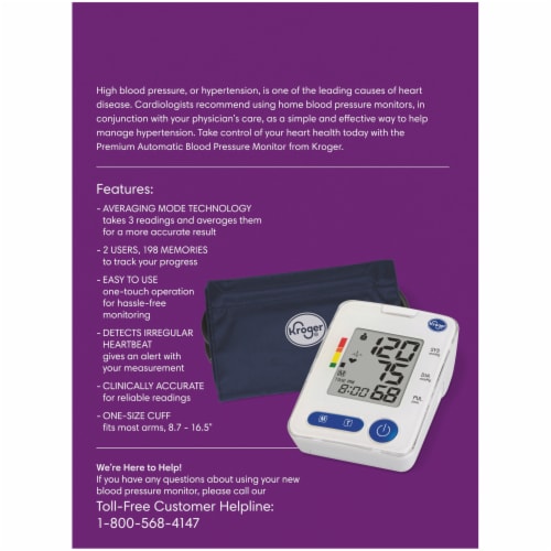 Kroger® Premium Automatic Arm Blood Pressure Monitor with Hypertension Risk  Indicator, 1 ct - Kroger