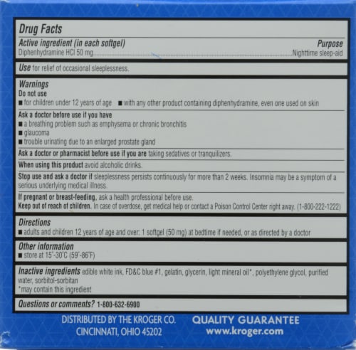 Kroger® Sleep-Aid Softgels 50mg 64 Count Perspective: back