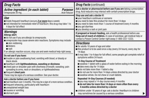 Kroger® Omeprazole Heartburn Relief Delayed Release 20 mg Tablets Perspective: back