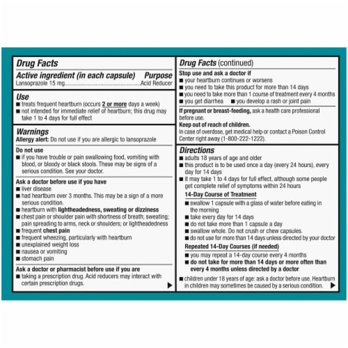 Kroger® Lansoprazole Acid Reducer Delayed Release Capsules 15mg Perspective: back