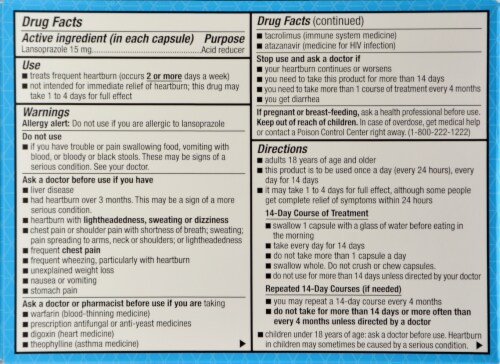 Kroger® 24 Hour Delayed Release Lansoprazole 15 mg Capsules Perspective: back