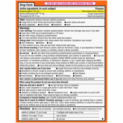 Kroger® Non-Drowsy Daytime Cold & Flu Softgels Perspective: back