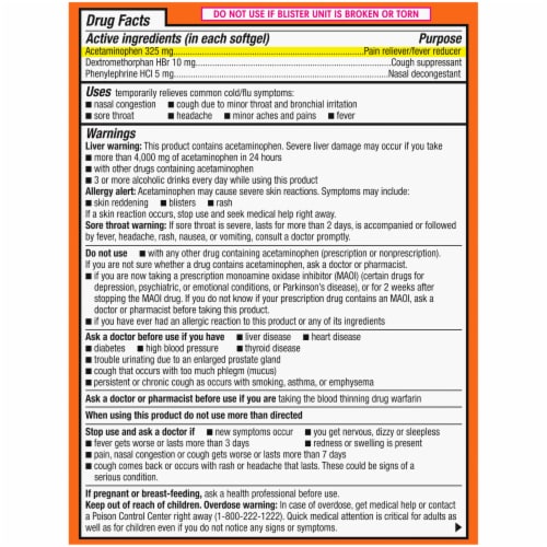 Kroger® Non-Drowsy Daytime Cold & Flu Relief Softgels Perspective: back