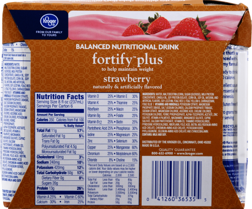 Kroger® Fortify Plus Strawberry Nutritional Drink Perspective: back