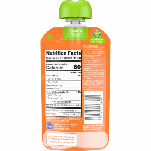Comforts™ Carrot & Apple Stage 2 Baby Food Puree Pouch Perspective: back
