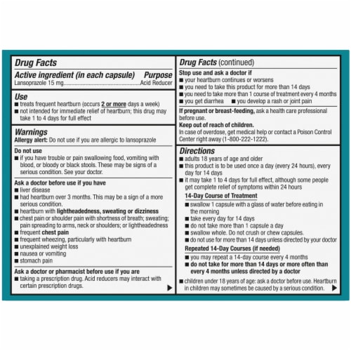 Kroger® Lansoprazole Acid Reducer Capsules 15mg Perspective: back