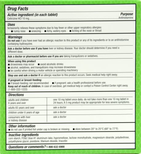 Kroger® All Day Allergy Tablets Perspective: back