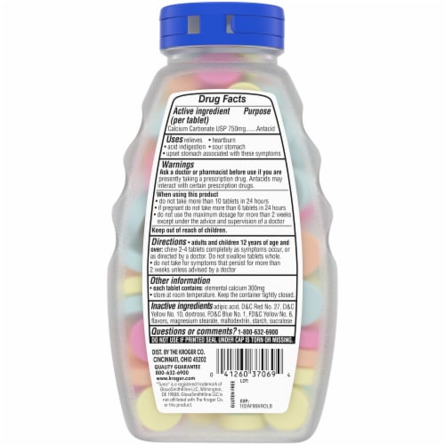 Kroger® Extra Strength Assorted Fruit Flavor Antacid Chewable Tablets Perspective: back