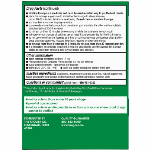 Kroger® Mint Flavor Nicotine Lozenges 2mg Perspective: back