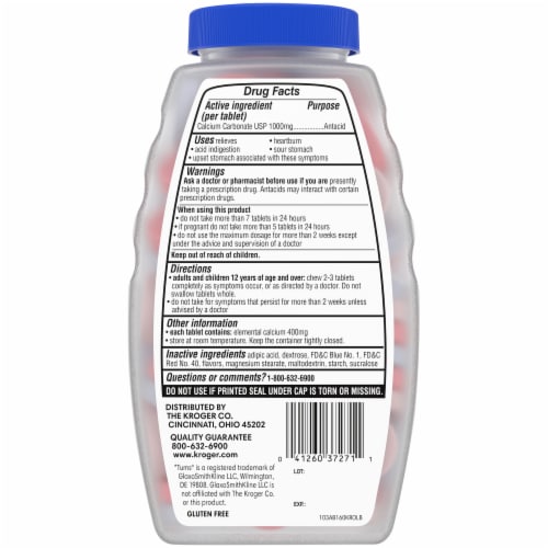 Kroger® Ultra Strength Berry Flavor Antacid Tablets Perspective: back