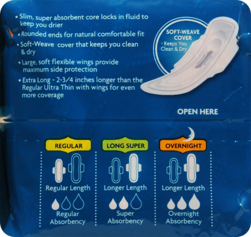 Kroger® Ultra Thin Overnight With Wings Pads Perspective: back