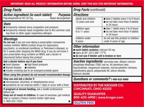 Kroger® Maximum Strength Non-Drowsy Sinus Nasal Decongestant Tablets Perspective: back