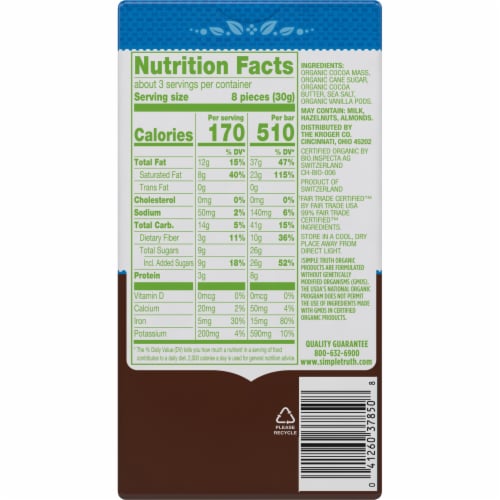 Simple Truth Organic™ Sea Salt 70% Cacao Fair Trade Dark Chocolate Bar Perspective: back