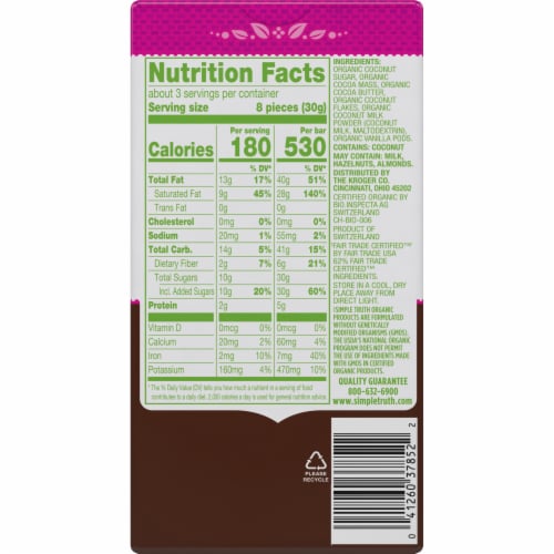Simple Truth Organic™ Coconut 54% Cacao Dark Chocolate Bar Perspective: back